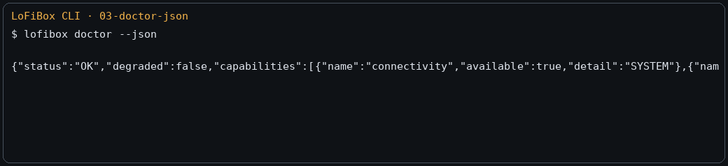 lofibox doctor --json output
