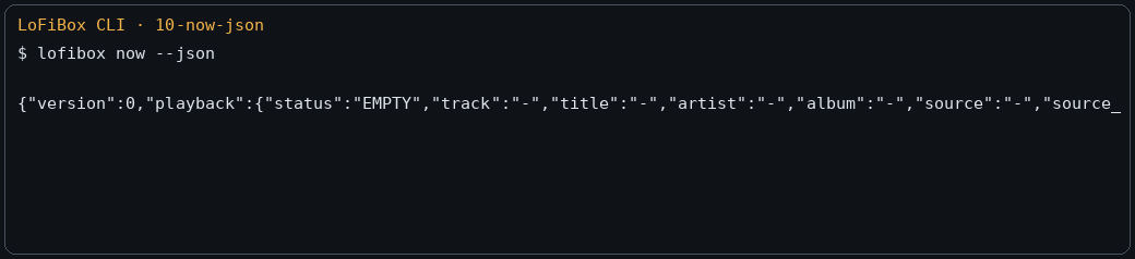 LoFiBox CLI JSON status output