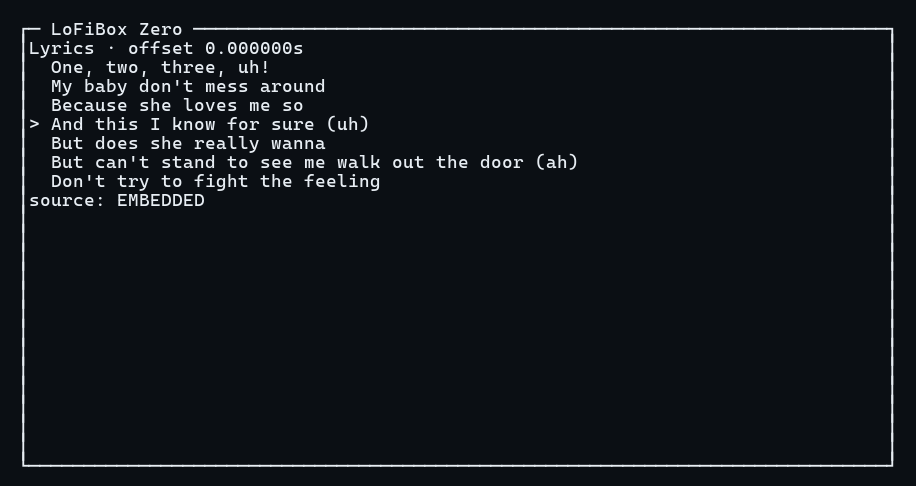 LoFiBox TUI lyrics view